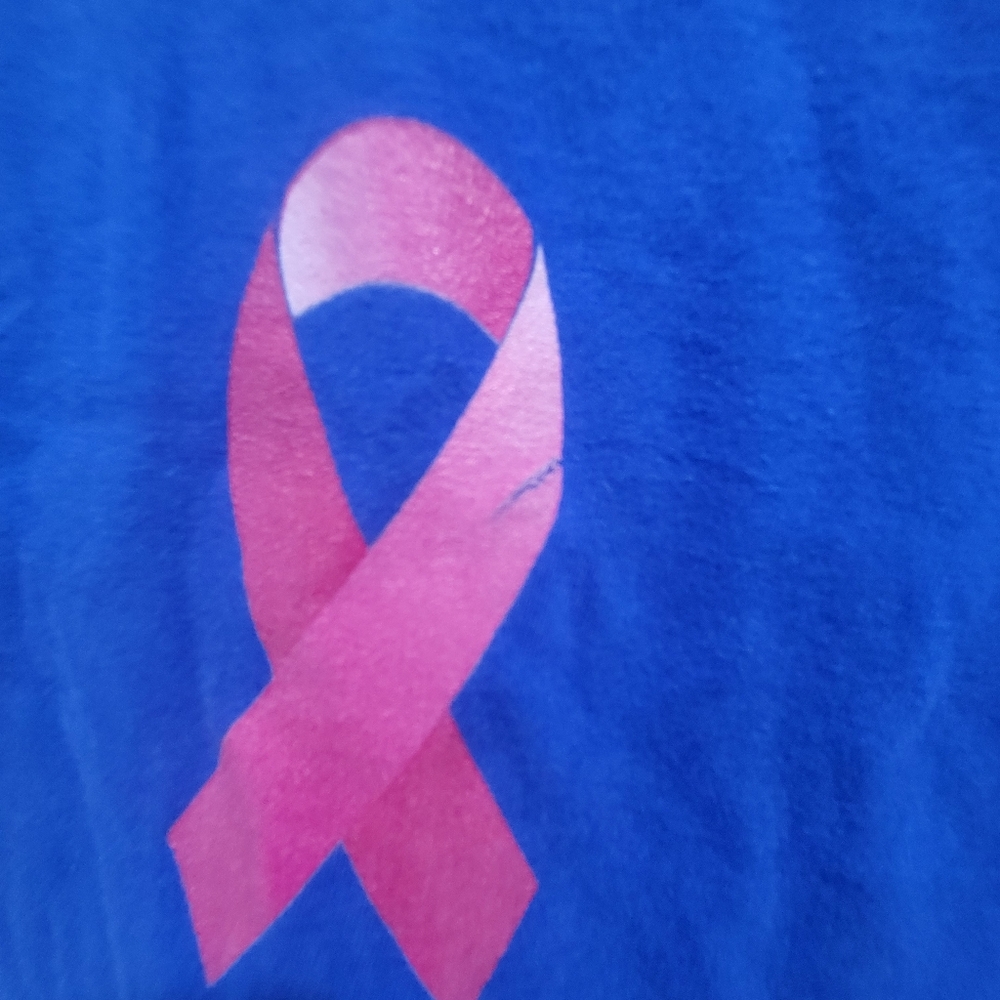 NWOT Blue "I Won" Short Sleeve Pink Ribbon Tee / Size XL / Pink Bracelet - Picture 3 of 9
